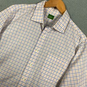 Sid Mashburn Button Up Shirt Men's XL Blue/Orange Plaid Check Long Sleeve Woven